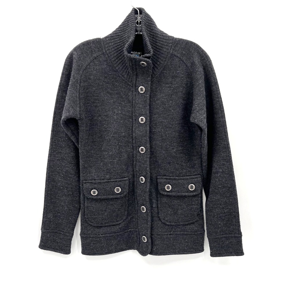 KUHL Women's XS Dark Gray Full-Zip/Button 100% Merino Wool Knit Jacket Pockets